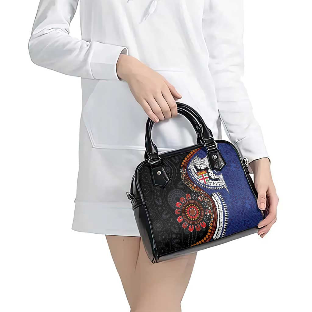 Fiji and Australia Together Shoulder Handbag Kangaroo Aboriginal with Tribal Tapa Hibiscus Half Style - Aussie Hoodie
