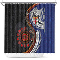 Fiji and Australia Together Shower Curtain Kangaroo Aboriginal with Tribal Tapa Hibiscus Half Style - Aussie Hoodie