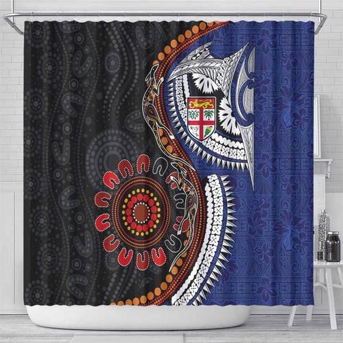 Fiji and Australia Together Shower Curtain Kangaroo Aboriginal with Tribal Tapa Hibiscus Half Style - Aussie Hoodie