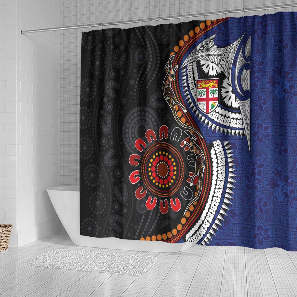 Fiji and Australia Together Shower Curtain Kangaroo Aboriginal with Tribal Tapa Hibiscus Half Style - Aussie Hoodie