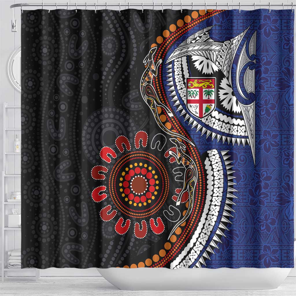Fiji and Australia Together Shower Curtain Kangaroo Aboriginal with Tribal Tapa Hibiscus Half Style - Aussie Hoodie