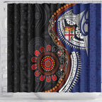 Fiji and Australia Together Shower Curtain Kangaroo Aboriginal with Tribal Tapa Hibiscus Half Style - Aussie Hoodie