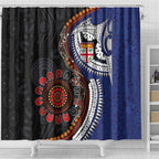 Fiji and Australia Together Shower Curtain Kangaroo Aboriginal with Tribal Tapa Hibiscus Half Style - Aussie Hoodie