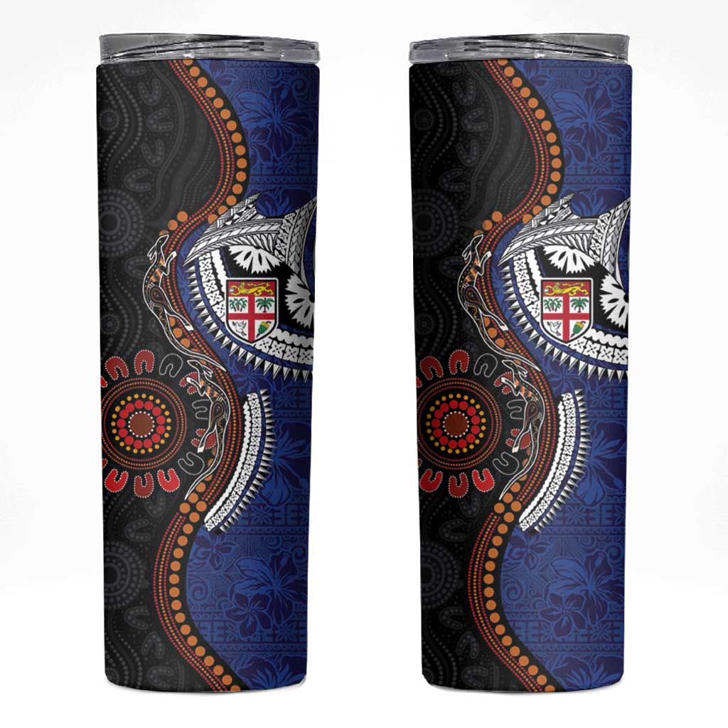 Fiji and Australia Together Skinny Tumbler Kangaroo Aboriginal with Tribal Tapa Hibiscus Half Style - Aussie Hoodie