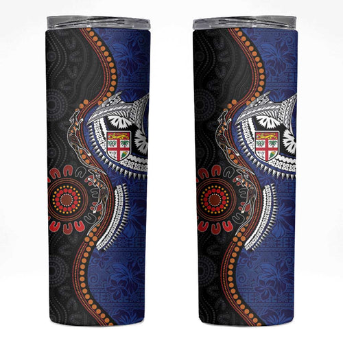 Fiji and Australia Together Skinny Tumbler Kangaroo Aboriginal with Tribal Tapa Hibiscus Half Style - Aussie Hoodie