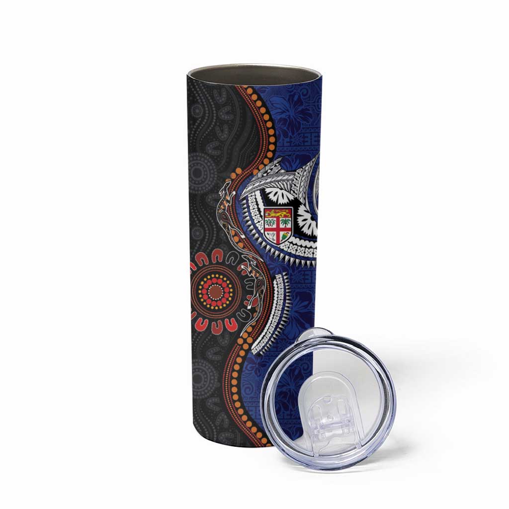 Fiji and Australia Together Skinny Tumbler Kangaroo Aboriginal with Tribal Tapa Hibiscus Half Style - Aussie Hoodie