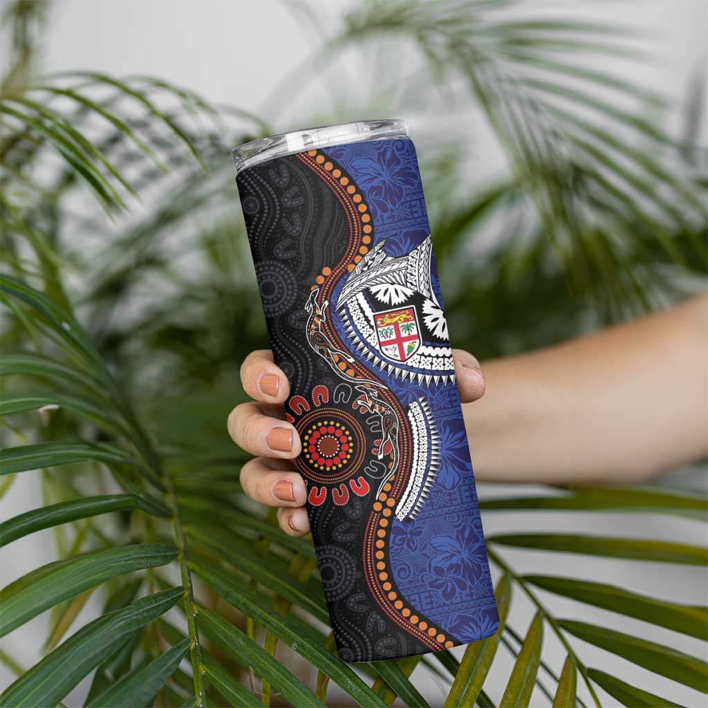 Fiji and Australia Together Skinny Tumbler Kangaroo Aboriginal with Tribal Tapa Hibiscus Half Style - Aussie Hoodie