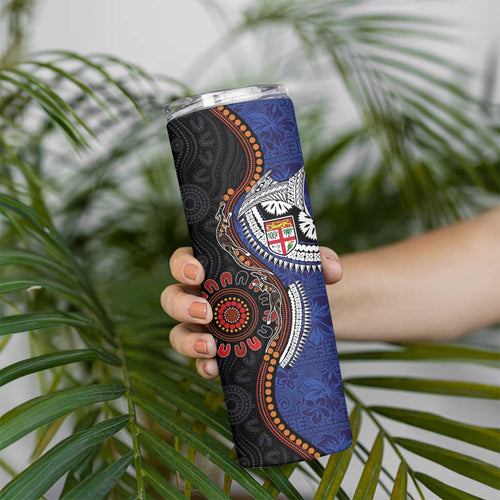 Fiji and Australia Together Skinny Tumbler Kangaroo Aboriginal with Tribal Tapa Hibiscus Half Style - Aussie Hoodie