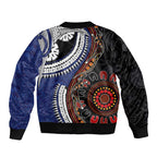 Fiji and Australia Together Sleeve Zip Bomber Jacket Kangaroo Aboriginal with Tribal Tapa Hibiscus Half Style - Aussie Hoodie