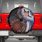 Fiji and Australia Together Spare Tire Cover Kangaroo Aboriginal with Tribal Tapa Hibiscus Half Style - Aussie Hoodie