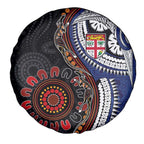 Fiji and Australia Together Spare Tire Cover Kangaroo Aboriginal with Tribal Tapa Hibiscus Half Style - Aussie Hoodie