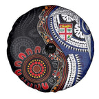 Fiji and Australia Together Spare Tire Cover Kangaroo Aboriginal with Tribal Tapa Hibiscus Half Style - Aussie Hoodie