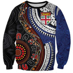 Fiji and Australia Together Sweatshirt Kangaroo Aboriginal with Tribal Tapa Hibiscus Half Style - Aussie Hoodie