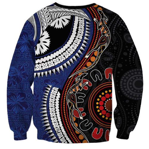 Fiji and Australia Together Sweatshirt Kangaroo Aboriginal with Tribal Tapa Hibiscus Half Style - Aussie Hoodie