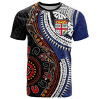 Fiji and Australia Together T Shirt Kangaroo Aboriginal with Tribal Tapa Hibiscus Half Style - Aussie Hoodie