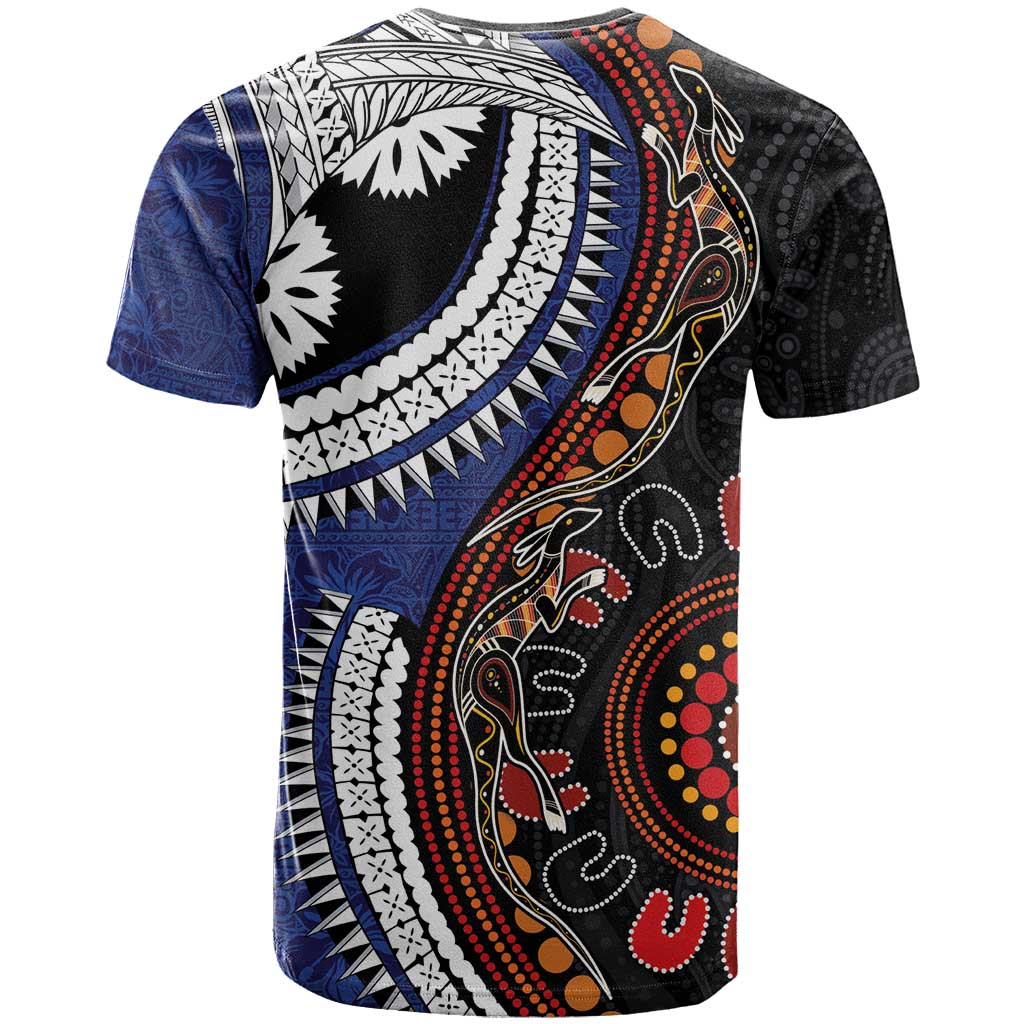 Fiji and Australia Together T Shirt Kangaroo Aboriginal with Tribal Tapa Hibiscus Half Style - Aussie Hoodie