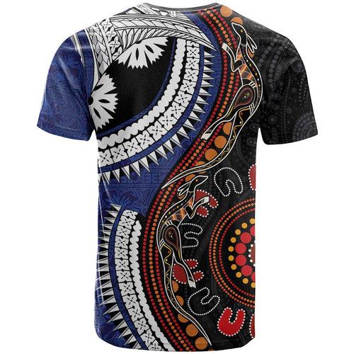 Fiji and Australia Together T Shirt Kangaroo Aboriginal with Tribal Tapa Hibiscus Half Style - Aussie Hoodie