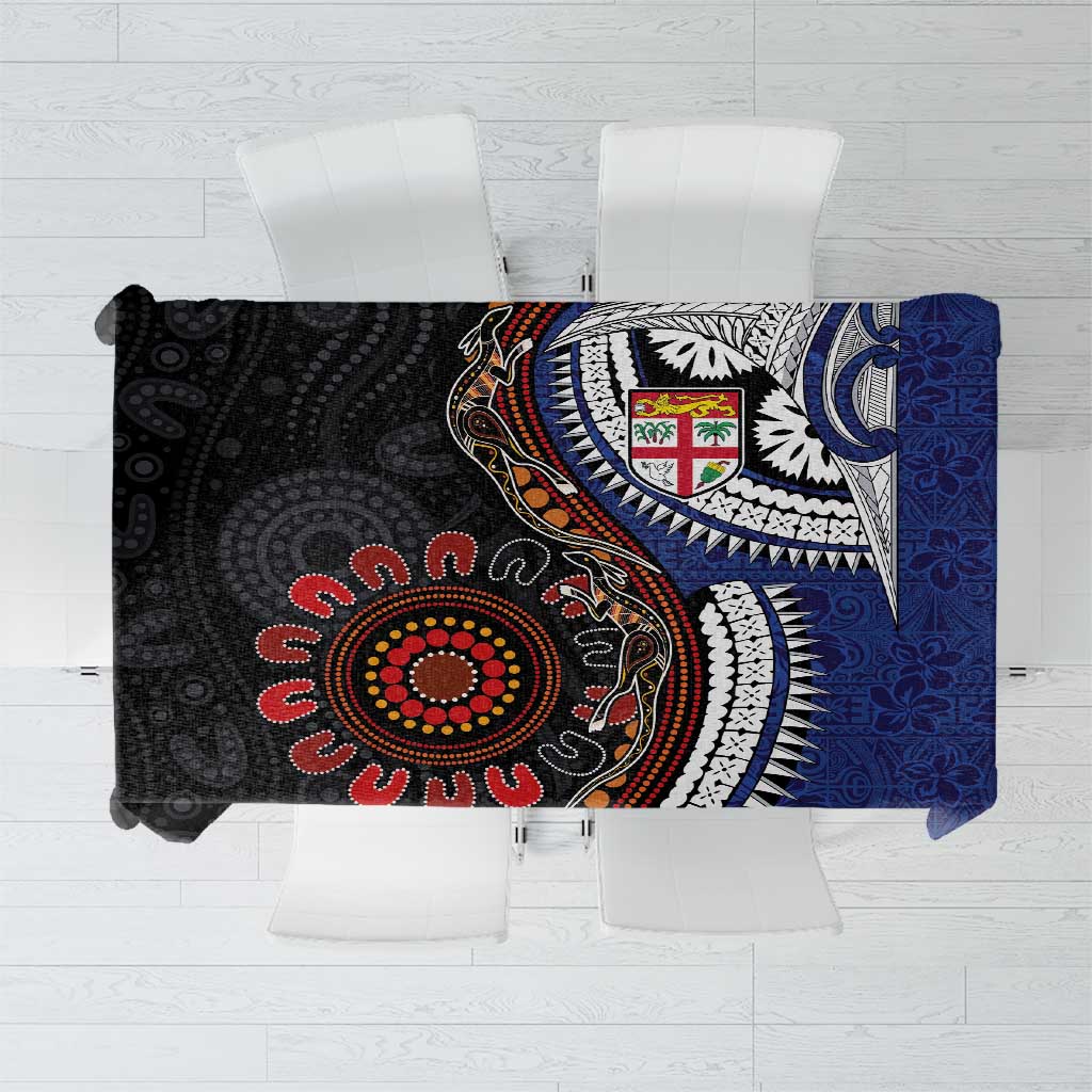 Fiji and Australia Together Tablecloth Kangaroo Aboriginal with Tribal Tapa Hibiscus Half Style - Aussie Hoodie