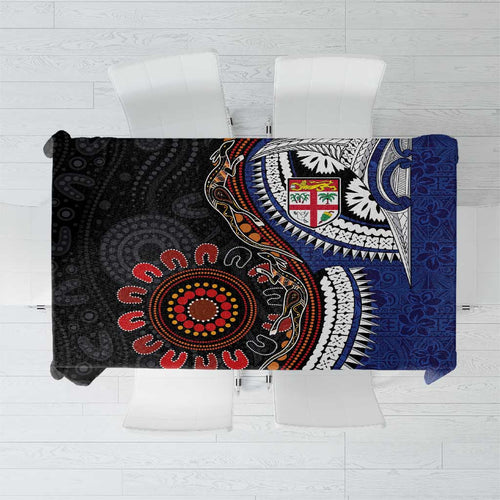 Fiji and Australia Together Tablecloth Kangaroo Aboriginal with Tribal Tapa Hibiscus Half Style - Aussie Hoodie