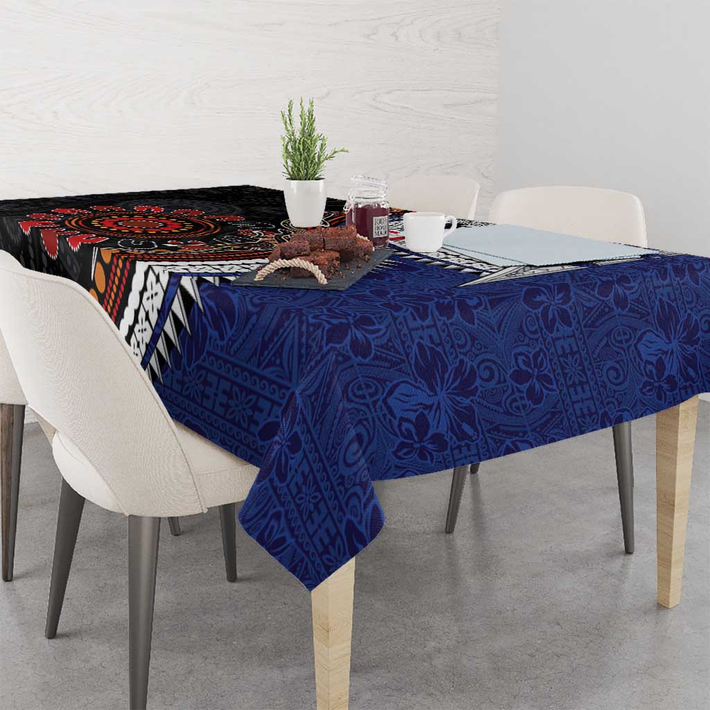 Fiji and Australia Together Tablecloth Kangaroo Aboriginal with Tribal Tapa Hibiscus Half Style - Aussie Hoodie