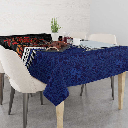 Fiji and Australia Together Tablecloth Kangaroo Aboriginal with Tribal Tapa Hibiscus Half Style - Aussie Hoodie