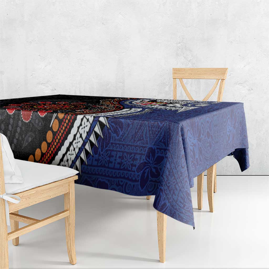 Fiji and Australia Together Tablecloth Kangaroo Aboriginal with Tribal Tapa Hibiscus Half Style - Aussie Hoodie