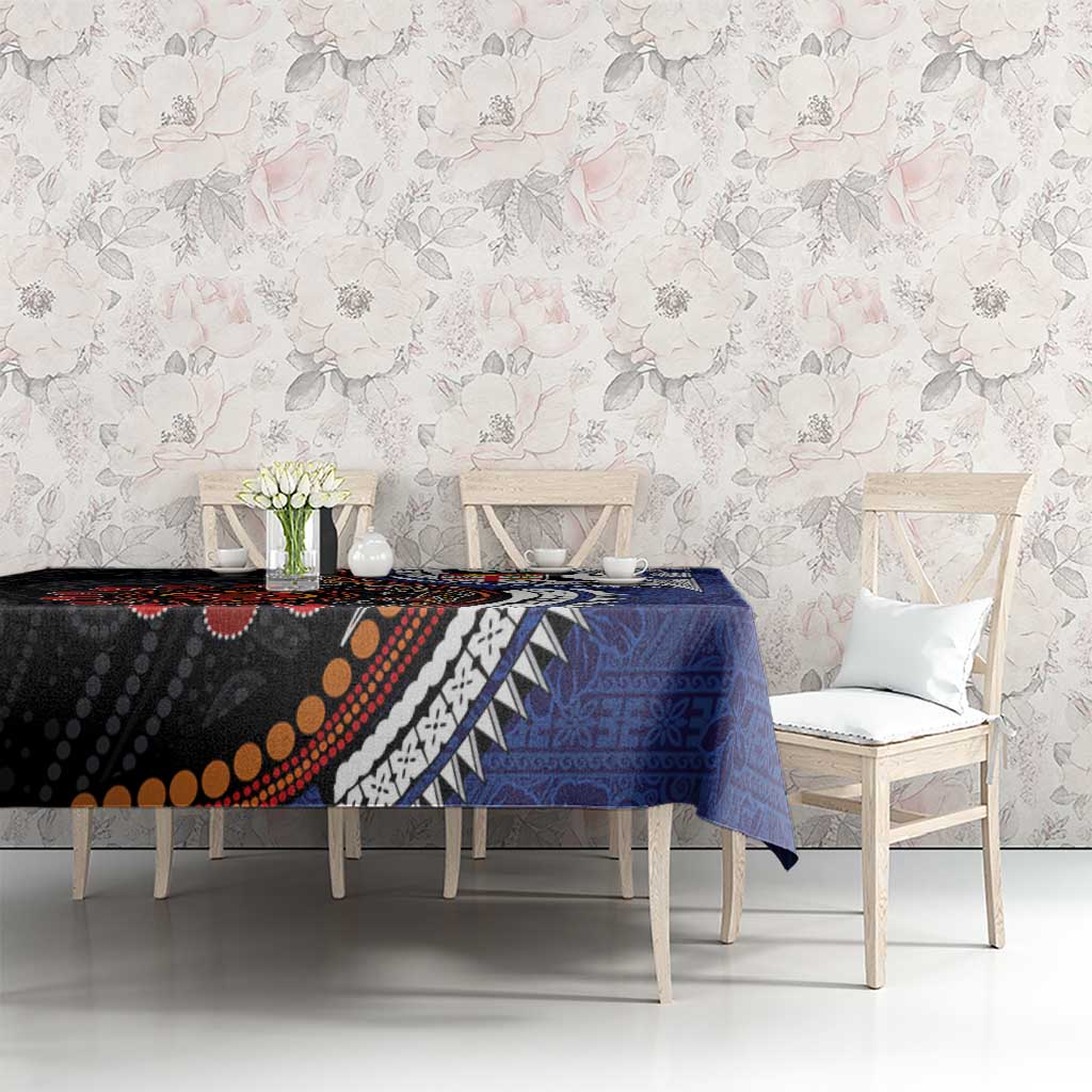 Fiji and Australia Together Tablecloth Kangaroo Aboriginal with Tribal Tapa Hibiscus Half Style - Aussie Hoodie