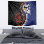 Fiji and Australia Together Tapestry Kangaroo Aboriginal with Tribal Tapa Hibiscus Half Style - Aussie Hoodie