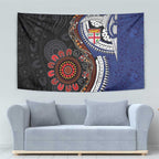 Fiji and Australia Together Tapestry Kangaroo Aboriginal with Tribal Tapa Hibiscus Half Style - Aussie Hoodie