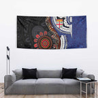 Fiji and Australia Together Tapestry Kangaroo Aboriginal with Tribal Tapa Hibiscus Half Style - Aussie Hoodie