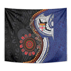Fiji and Australia Together Tapestry Kangaroo Aboriginal with Tribal Tapa Hibiscus Half Style - Aussie Hoodie