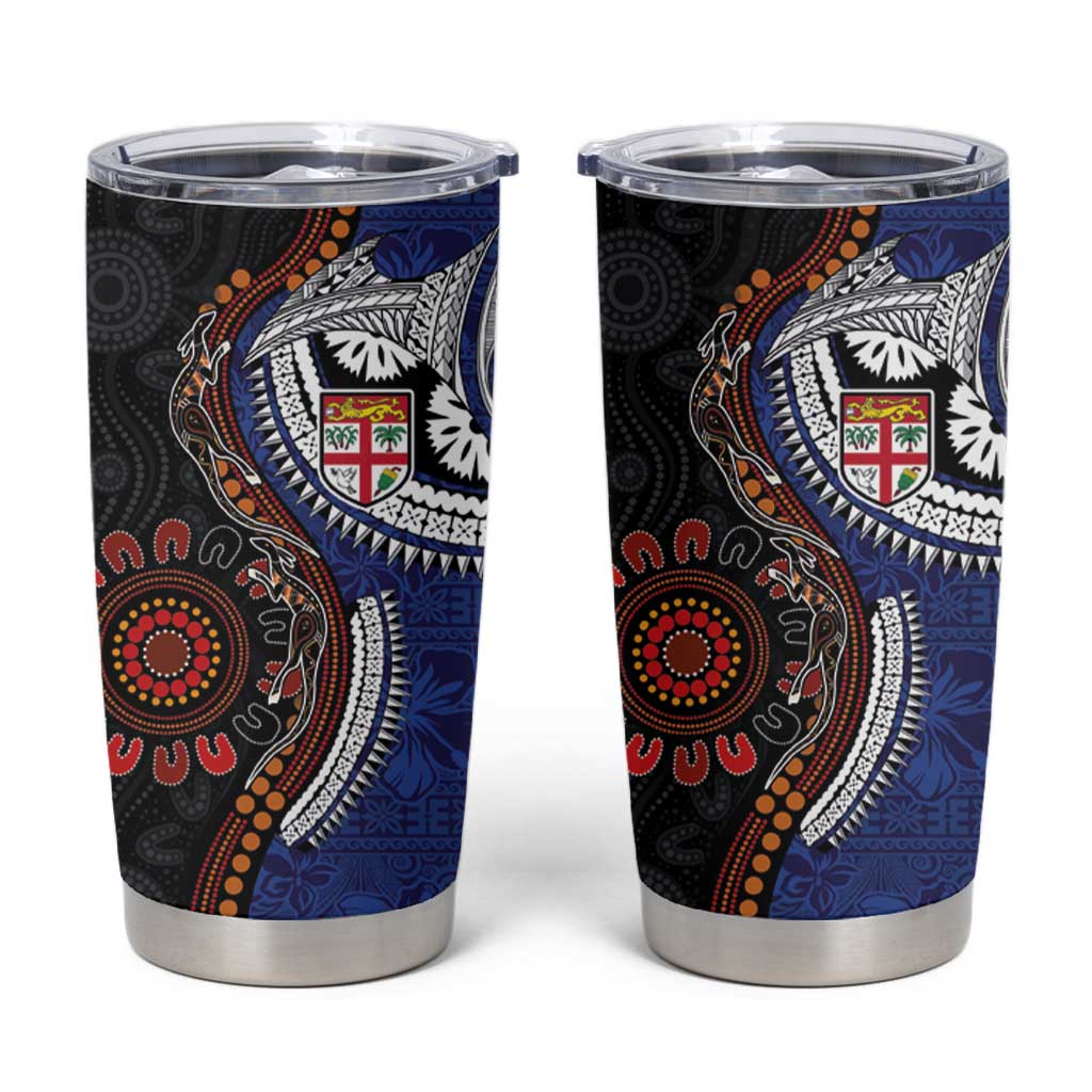 Fiji and Australia Together Tumbler Cup Kangaroo Aboriginal with Tribal Tapa Hibiscus Half Style - Aussie Hoodie