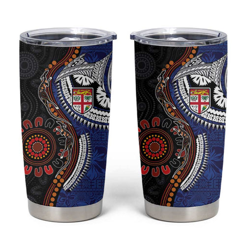 Fiji and Australia Together Tumbler Cup Kangaroo Aboriginal with Tribal Tapa Hibiscus Half Style - Aussie Hoodie