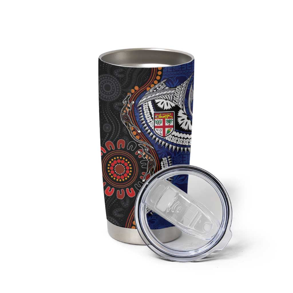 Fiji and Australia Together Tumbler Cup Kangaroo Aboriginal with Tribal Tapa Hibiscus Half Style - Aussie Hoodie