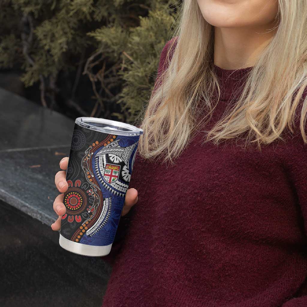 Fiji and Australia Together Tumbler Cup Kangaroo Aboriginal with Tribal Tapa Hibiscus Half Style - Aussie Hoodie