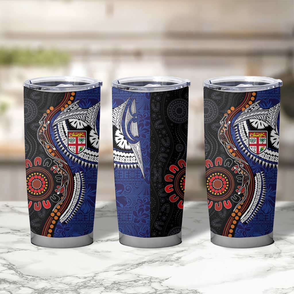 Fiji and Australia Together Tumbler Cup Kangaroo Aboriginal with Tribal Tapa Hibiscus Half Style - Aussie Hoodie