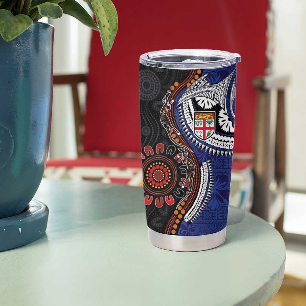 Fiji and Australia Together Tumbler Cup Kangaroo Aboriginal with Tribal Tapa Hibiscus Half Style - Aussie Hoodie