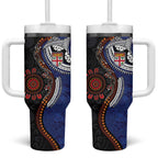 Fiji and Australia Together Tumbler With Handle Kangaroo Aboriginal with Tribal Tapa Hibiscus Half Style - Aussie Hoodie