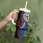 Fiji and Australia Together Tumbler With Handle Kangaroo Aboriginal with Tribal Tapa Hibiscus Half Style - Aussie Hoodie
