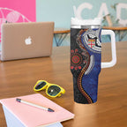 Fiji and Australia Together Tumbler With Handle Kangaroo Aboriginal with Tribal Tapa Hibiscus Half Style - Aussie Hoodie