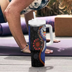 Fiji and Australia Together Tumbler With Handle Kangaroo Aboriginal with Tribal Tapa Hibiscus Half Style - Aussie Hoodie