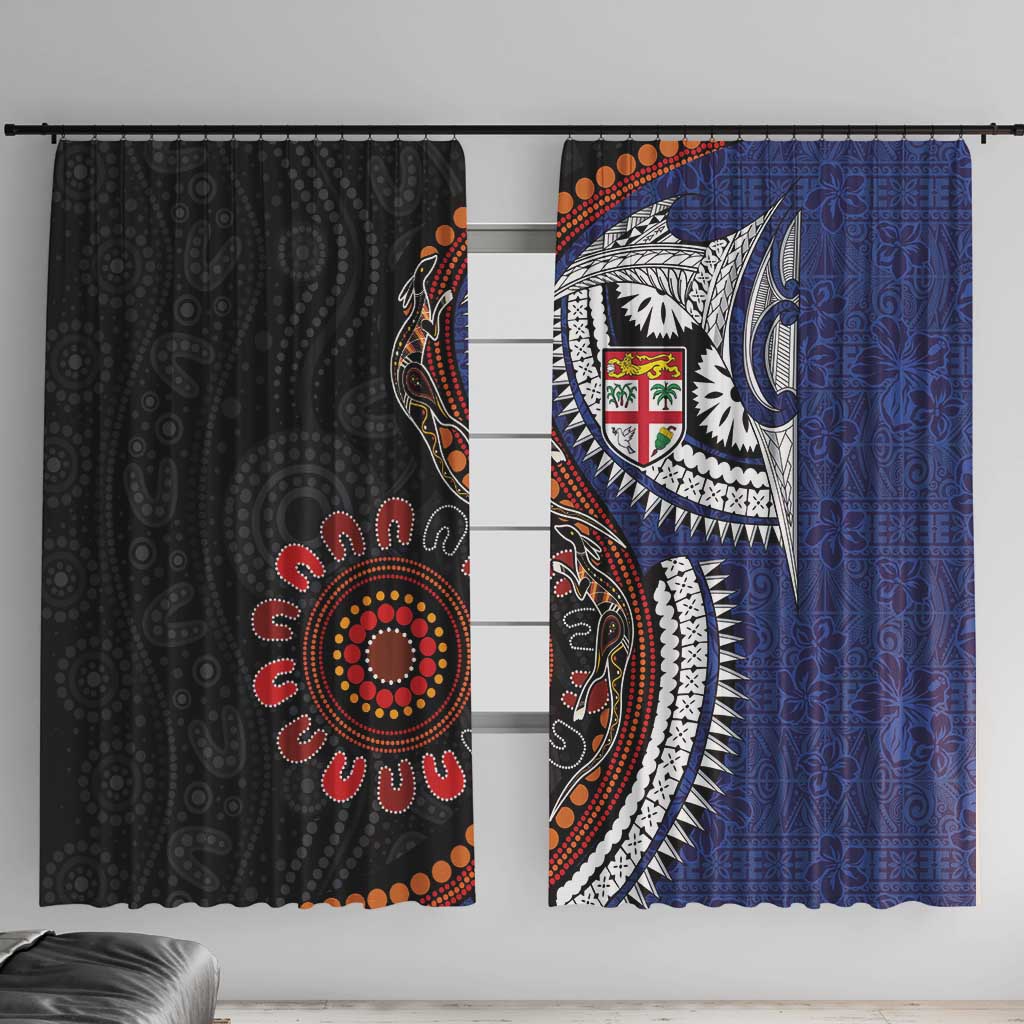 Fiji and Australia Together Window Curtain Kangaroo Aboriginal with Tribal Tapa Hibiscus Half Style - Aussie Hoodie