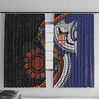 Fiji and Australia Together Window Curtain Kangaroo Aboriginal with Tribal Tapa Hibiscus Half Style - Aussie Hoodie