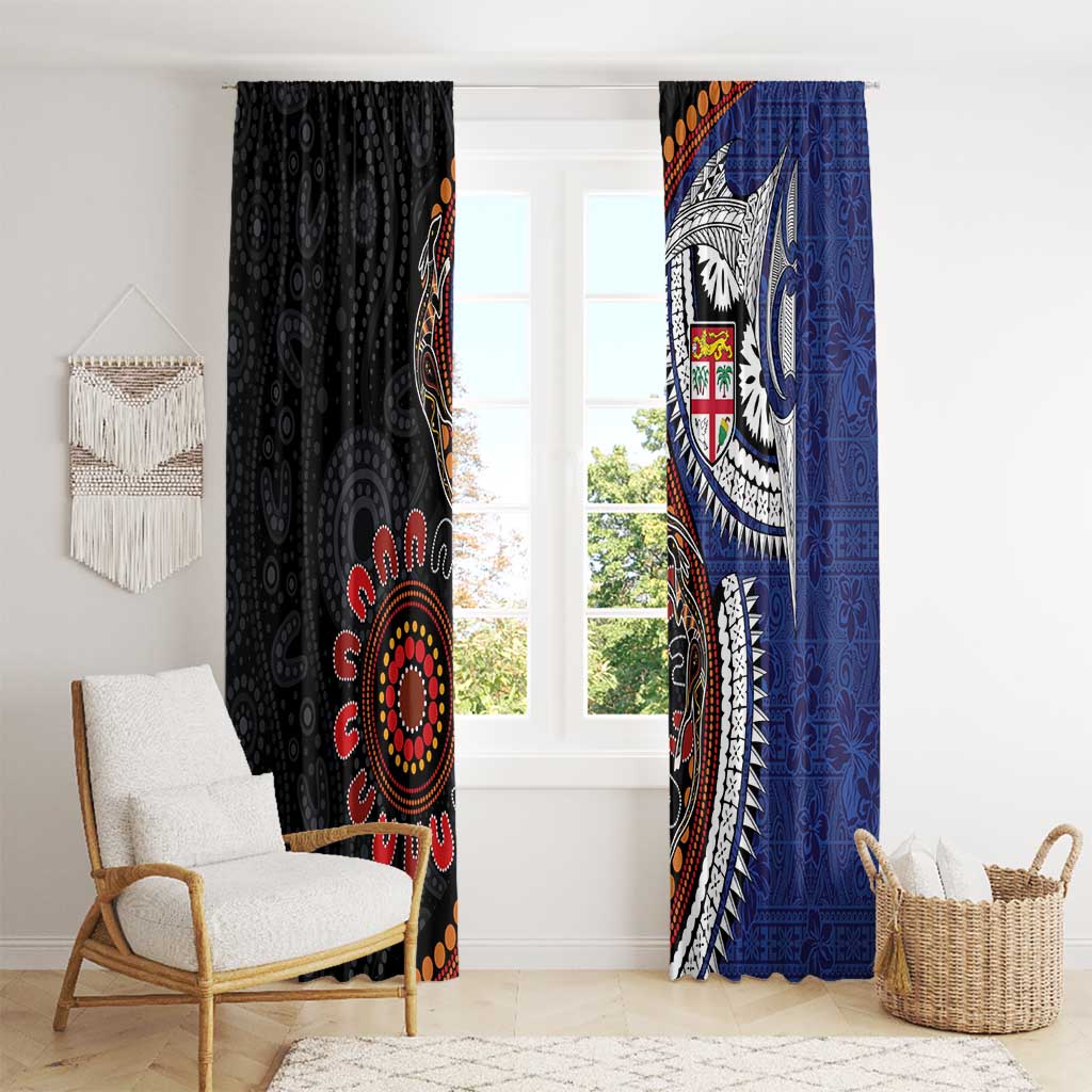 Fiji and Australia Together Window Curtain Kangaroo Aboriginal with Tribal Tapa Hibiscus Half Style - Aussie Hoodie