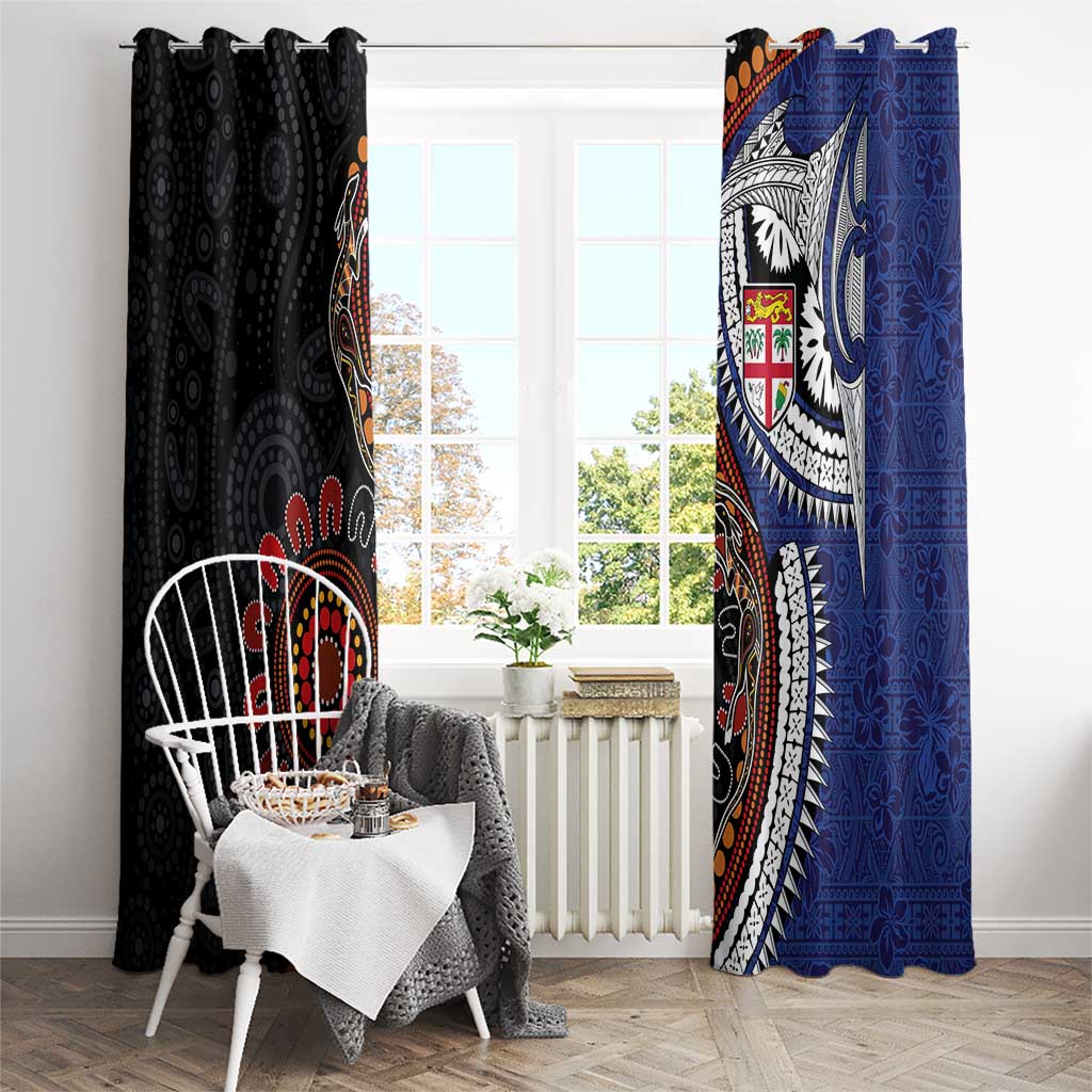 Fiji and Australia Together Window Curtain Kangaroo Aboriginal with Tribal Tapa Hibiscus Half Style - Aussie Hoodie