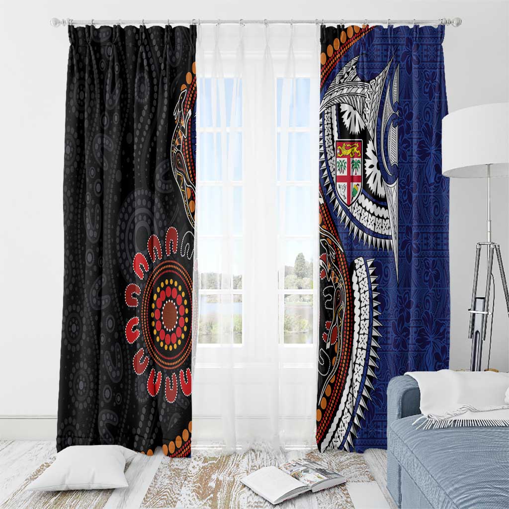 Fiji and Australia Together Window Curtain Kangaroo Aboriginal with Tribal Tapa Hibiscus Half Style - Aussie Hoodie