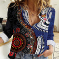 Fiji and Australia Together Women Casual Shirt Kangaroo Aboriginal with Tribal Tapa Hibiscus Half Style - Aussie Hoodie