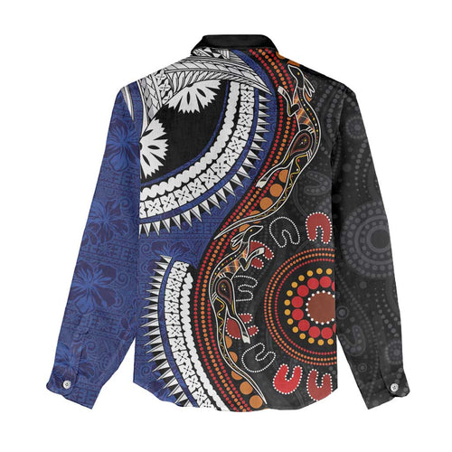 Fiji and Australia Together Women Casual Shirt Kangaroo Aboriginal with Tribal Tapa Hibiscus Half Style - Aussie Hoodie