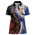 Fiji and Australia Together Women Polo Shirt Kangaroo Aboriginal with Tribal Tapa Hibiscus Half Style - Aussie Hoodie