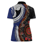 Fiji and Australia Together Women Polo Shirt Kangaroo Aboriginal with Tribal Tapa Hibiscus Half Style - Aussie Hoodie